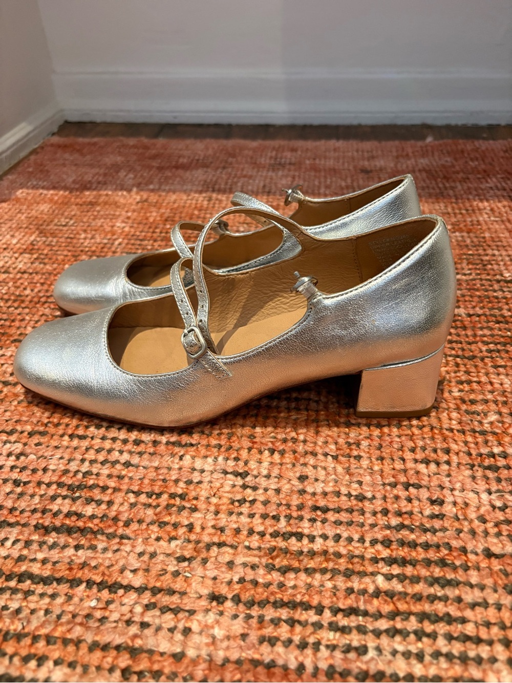Madewell Metallic Silver Double-Strap Mary Jane Heels
